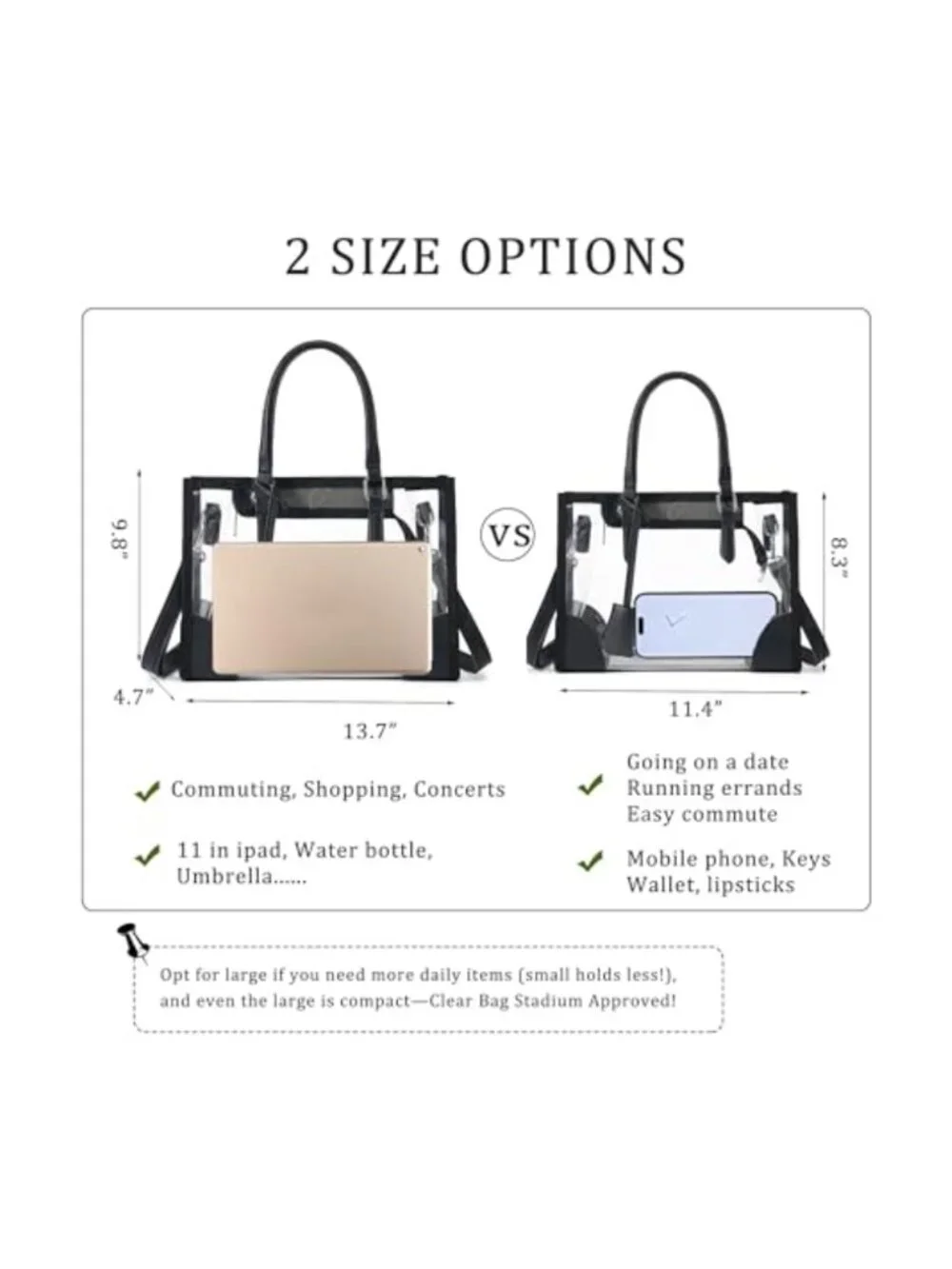 Clear Tote Bag Stadium Approved Transparent Crossbody Handbag Nylon